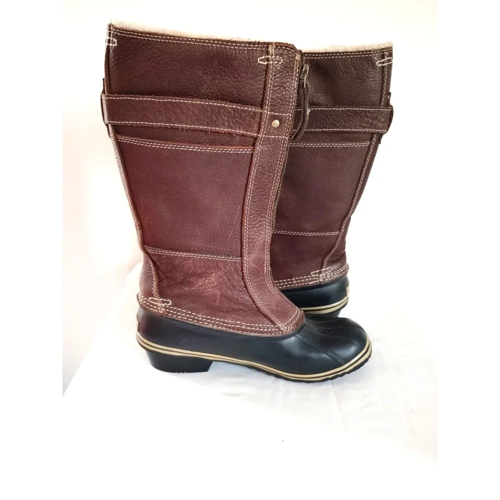 Sorel Brown Leather Rubber Duck Hunting Waterproof Winter Snow Boots Women 7.5